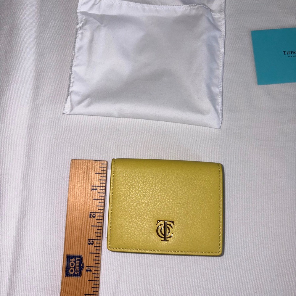 Tiffany & Co Trifold Wallet Yellow New Pebbled Leather T Logo Gold Hardware - Picture 2 of 11